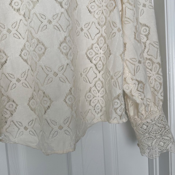 Mango Ruffles Embroidered Floral Lace Long Sleeved Top Blouse Cream Ivory Size 6 - Picture 5 of 13